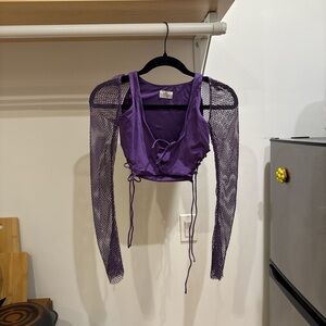 Oh Polly Purple Mesh Sleeve Crop Top